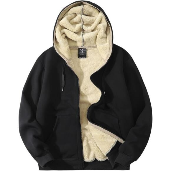 Men's Sherpa Hoodie Jacket Fleece Lined Zip Up Warm Hoodies Sweatshirt Winter - Picture 1 of 7